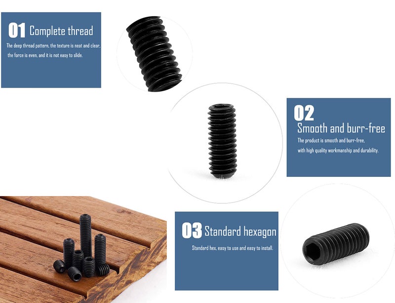 LBY 720pcs M2 M2.5 M3 M4 M5 M6 Hex Socket Drive Cup-Point Set Screws Assortment Kit, Socket Head Cap Screws, Grub Screws, 12 Sizes, Carbon Steel (Black) - Image 4